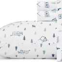 Eddie Bauer - Twin Sheet Set, Cotton Percale Bed Sheets, Crisp & Cool Bed Sheets, Ideal Dorm Essentials (Campout Dark Blue, Twin) (Campout White/Navy)