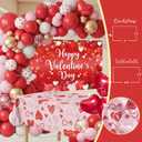 Valentines Day Party Decorations Romantic Red Heart Valentine Balloon Garland Backdrop Kit with Tablecloth Cake Topper Cupcake Toppers Love-Themed Party Supplies for Valentines Celebration