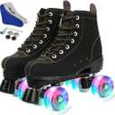 Risup Roller Skates for Women & Men - Cowhide High-Top Shoes, Classic Double-Row Four-Wheel Skates for Men, Girls & Unisex - Christmas, Size: 44 - 10.63in - Women's 10.5 / Men's 8.5