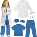 RioRand Doctor Costume for Kids With Stethoscope Lab Coat Career Day Costume Halloween Dress Up For Boys Girls (Blue)  M-120/4-5Y, Blue