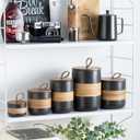 Miamolo Small Ceramic Jar with Lid, Coffee Container Kitchen Food Storage Jars for Spice Sugar Tea Bag Matcha Container Airtight, Stacairtightkable Decorative Jars for Countertop, Black & 5 fl.oz