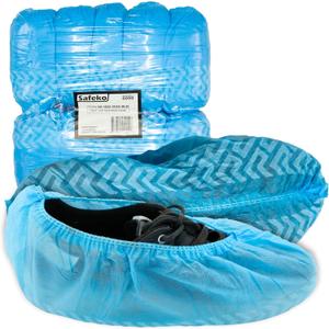 Premium Disposable Boot & Shoe Covers Booties, Durable, Non-Slip, Non-Toxic, Recyclable Protectors, Fits Most Shoes - Blue - Pack of 100 (50 Pairs)