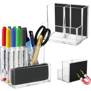 Rainmae 2 Pack Magnetic Pen Holder, Acrylic Magnetic Dry Erase Marker Holder, Whiteboard Marker Holder, magnetic Marker Pen Pencil Organizer for Refrigerator Whiteboard Office School
