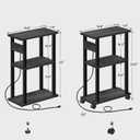 TUTOTAK Small Narrow Side Table with Charging Station, Set of 2, Skinny End Table for Small Spaces, Slim Nightstand with USB Ports and Outlet,Sofa Beside Table with Wheels, Charcoal Grey TB01BY047