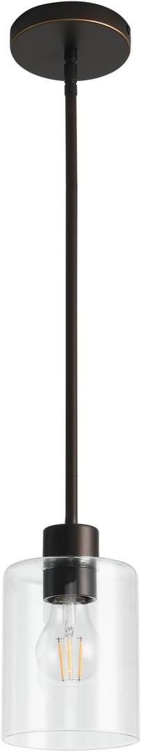 KLSS Modern Black Farmhouse Clear Glass Cylinder Pendant Light Fixture,Island Lights for Kitchen,Mini Pendant Lighting for Kitchen Island Decor - 4.75 Inch Shade, 2-58 Inch Cord(1 Pack)