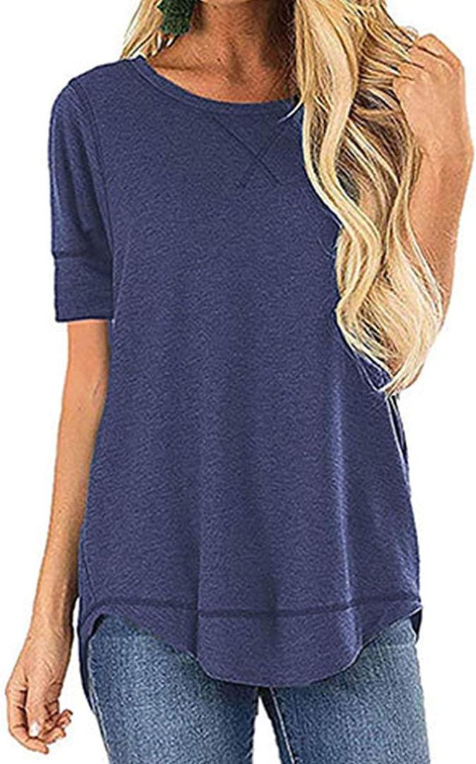 Womens Loose Fit T Shirts Cotton Casual Tops for Women Blouses for Leggings Short Sleeve Tunic Tshirts Crew Neck Ladies Tees (S, Short-Dark Blue)