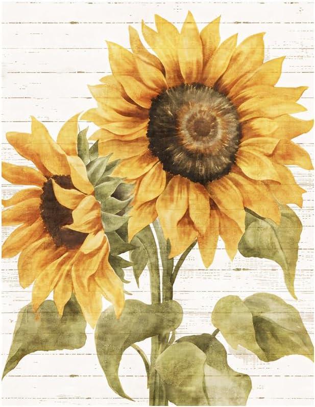Sunflower Pictures Handpainted Rustic Flower Canvas Pictures Decor Sunflower Wall Art Painting Farmhouse Floral Print on Canvas for Living Room 16"X24"