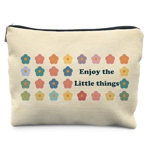 Elpwk Enjoy The Little Things Makeup Bag,Flower Cosmetic Bags, Inspirational Gifts For Women,Therapy Gifts Zipper Makeup Pouch for Purse Pack of 4