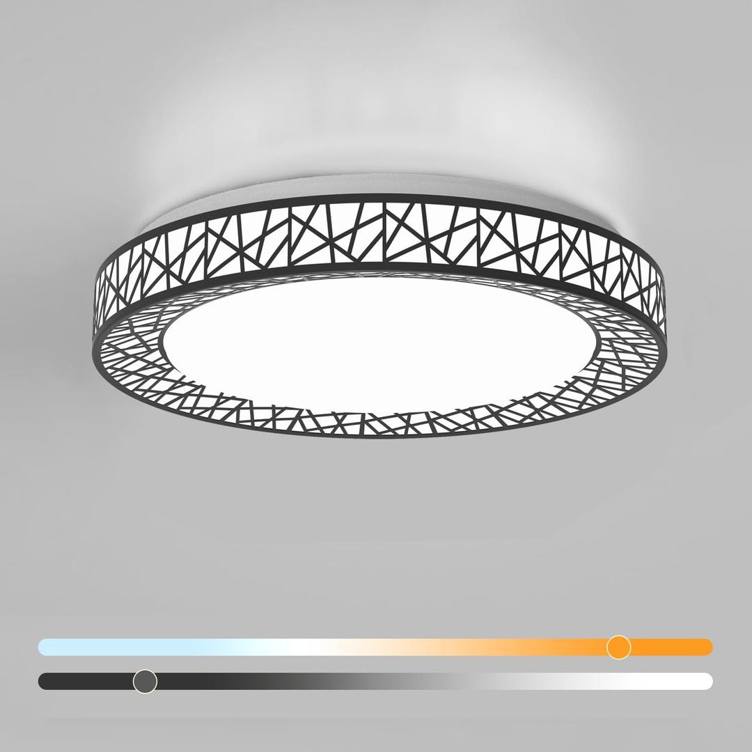 18 Inch Flush Mount Ceiling Light, Modern Black LED Ceiling Light Fixture, 35W 3500LM 2700-6500K Adjustable, Dimmable Ceiling Lights for Bedroom, Kitchen, Hallway, Bathroom, ETL Listed