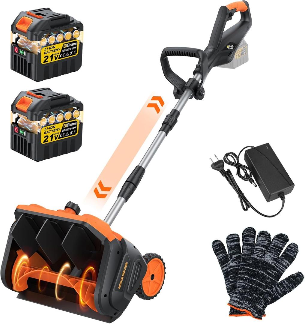 Cordless Snow Shovel, 3500W Battery Snow Blower with Dual 6.0Ah Anti-Freeze Batteries & Base Plate, 25.6Ft Throw, 13Inx7In Brushless Snow Shovel with Wheels for Driveway Sidewalk Snow Removal