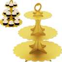 Matte Gold Cupcake Stand, 3-Tier Heart Handle Cardboard Dessert Display Tower, Perfect for Wedding Birthday Party Decorations (2-Pack)