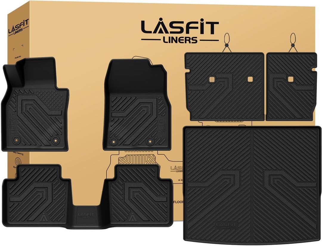 LASFIT Floor Mats & Backrest Mats & Trunk Mat for Mazda CX50 2023-2026 (Not for Hybrid) All Weather TPE Custom Fit Floor Liners Car Mats Accessories, 1st & 2nd Row & Seatback & Cargo Mats, Black