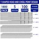 HW HAMWOO 18 Gauge 1800PCS,1/4" Narrow Crown Staples (1/2"- 400; 3/4"- 400; 1"- 400) and Brad Nails (5/8"-300,3/4"-300), Suitable for Most Brand of 18 Gauge Stapler