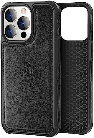ONES for iPhone 13 Pro PU Leather Case 『 Four Corner Airbags 』『 Anti-Fingerprint 』『 TPU Bumper Non-Slip 』『Wireless Charging』 Sturdy Impact Absorb Shockproof Hard Cover - Black Pack of 3