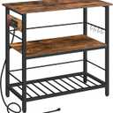 HOOBRO Kitchen Island with Storage, Kitchen Island Table with Power Outlet, 35.4" L 3 Tier Coffee Station and Microwave Stand, for Home, Dining Room, Rustic Brown and Black BF021ZD01