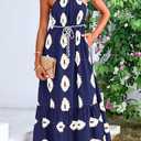 PRETTYGARDEN Women's 2026 Summer One Shoulder Maxi Dress Printed Flowy Boho Long Sundresses Spring Beach Vacation Clothes (Navy Apricot Floral)