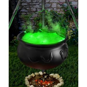 2025 Large Witch Cauldron Halloween Decorations Outdoor, Black Plastic Bowl Decor on Tripod with Lights Halloween Cauldron Pot Witches Cauldron Hocus Pocus Candy Bucket Decoration for Porch Home Party