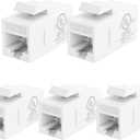 VCE UL Listed CAT6 RJ45 Keystone Jack Inline Coupler 5Pack, Female to Female Ethernet Cable Extender  White