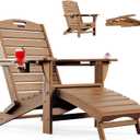 Ciokea Folding Adirondack Chair with Retractable Ottoman Fire Pit Patio Chair with Pull Out Foot Rest Weather Resistant Lawn Outdoor Lounge Chair with 2 Cup Holder (Teak)