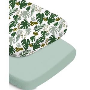 Baby Bassinet Sheet, Ultra Soft and Stretchable, for All Bassinet Mattresses, Monstera&Green, Breathable and Hypoallergenic (Tropical Sage)