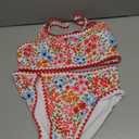 Herseas Women's Bikini Sets Floral Print Whip Stitch 2 Piece Swimsuits High Waisted Scoop Bathing Suits (Red, L)