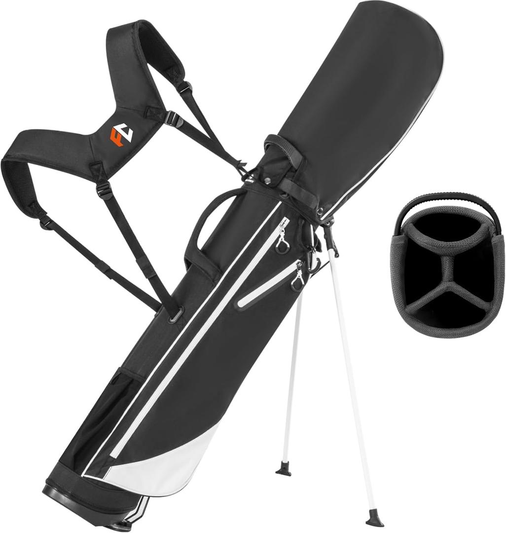 Lightweight Golf Stand Bag, 4-Way Full-Length Dividers, Holds Up to 10 Clubs, 3.7 lbs Golf Bag with Dual Straps & Stand for Driving Range, Par 3, and Standard Courses (Black)