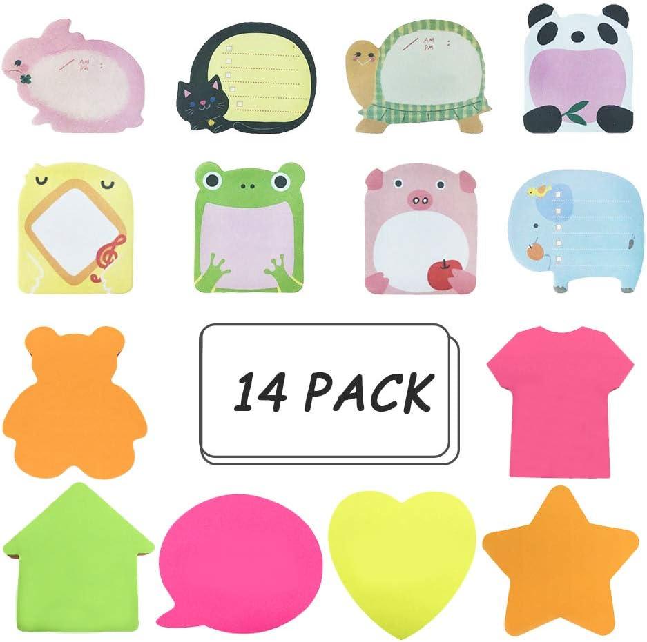 Sticky Notes, Self-Stick Removable Shaped Sticky Notes - 14 Pads - 100 Sheets 6 Pad Shaped Notes -20 Sheets 8 Pad Animal Notes(14 Pack)