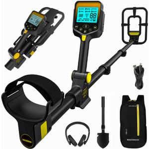 Metal Detector for Adults Professional, Up to 20 Hours of Extended Runtime, Adjustable Retractable Foldable Metal Detector Waterproof High Accuracy Gold Detector, Backlit LCD Display (Black)