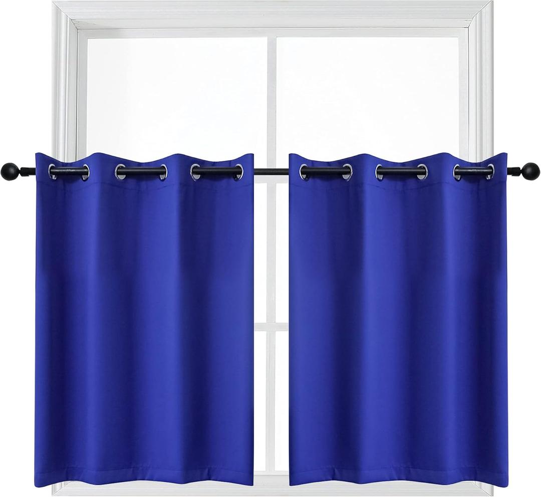 YGO Small Window Curtain Valances Grommet Thermal Insulated Room Darkening Blackout Curtain Tiers for Kitchen Bedroom Bathroom 52 Wide by 24 Long Royal Blue 2 Pcs