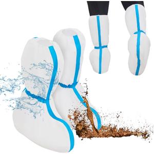 ETERNA 10 Pairs Boot Covers Disposable, Waterproof Shoe Covers, 19 inch Extra-Tall, One Size Fits Most, Splash-Resistant Shoes covers for Rain,Hazmat, Factory Workshop Lab Lawn Outdoor (White)