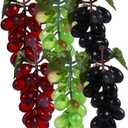 Liobelon 6 Bunches Plastic Fake Grapes, Artificial Red Green Black Grape Lifelike Fruit for Wedding Prop Basket Display Kitchen Decoration,  Red, Green, Black