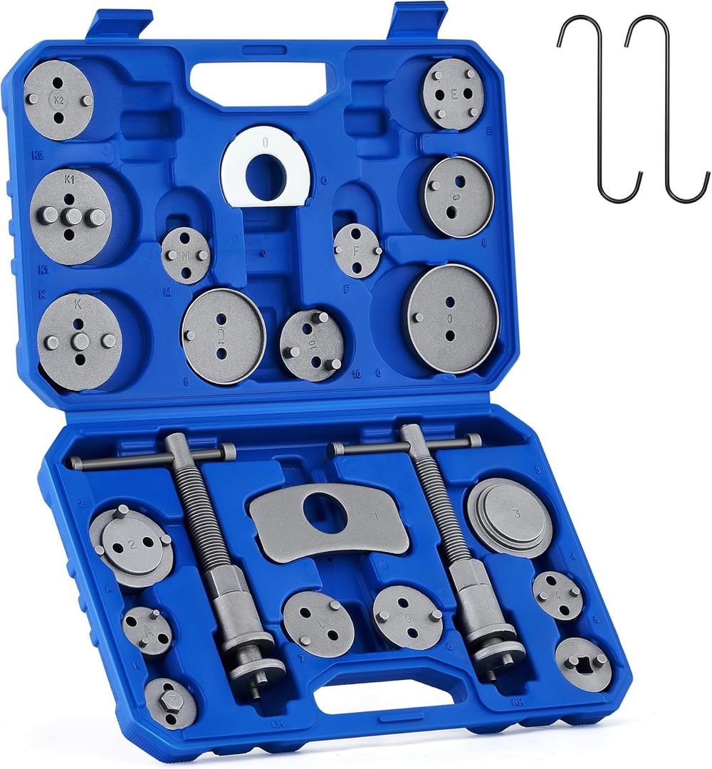 Orion Motor Tech 24pc Brake Caliper Compression Tool Set, Heavy Duty Brake Piston Compressor Tool and Wind Back Tool Kit for Brake Pad Replacement, Universal Disc Brake Caliper Tool Set with Blue Case