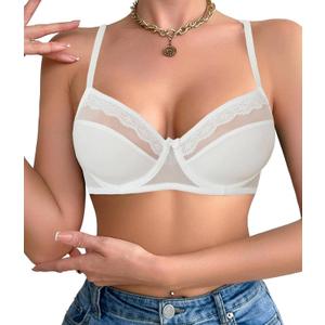 Avidlove Lace Bralettes for Women Underwire Sheer Ultra Light Everyday Lingerie T-Shirt Bras White M (White, M)