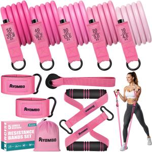Ayombo Resistance Bands with Handles for Women, 150LBS Exercise Bands Set for Physical Therapy Yoga Pilates, 5 Level Workout Bands for Working Out with Door Anchor, Home Gym Fitness Equipment