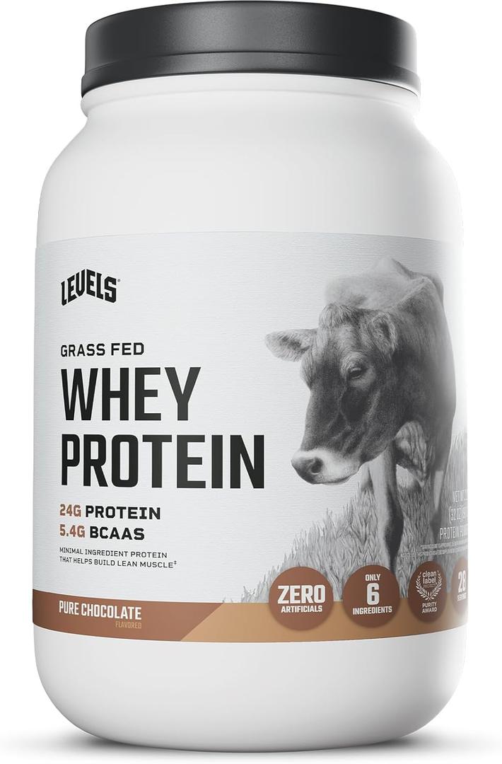 Levels Grass Fed Whey Protein Powder, No Artificials, 24G of Protein, Pure Chocolate, 2LB (2 Pound (Pack of 1))