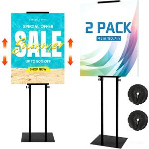 2 Pack Stand Heavy Duty Adjustable Pedestal Sign Holder, Poster Height 4.7 to 83 in for Double-Sided Foam Board Signs with Water-Filled Base for Stability, for Wedding Business Outdoor Events(Black)