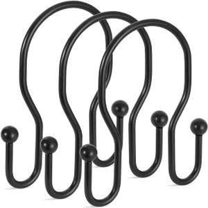 2 x 12 Pack Double Shower Curtain Hooks Rings, TENOVEL Double Sided Shower Curtain Hooks Rust Proof for Shower Curtain, Stainless Steel Bathroom Shower Hangers Rings for Shower Rods, Matte Black