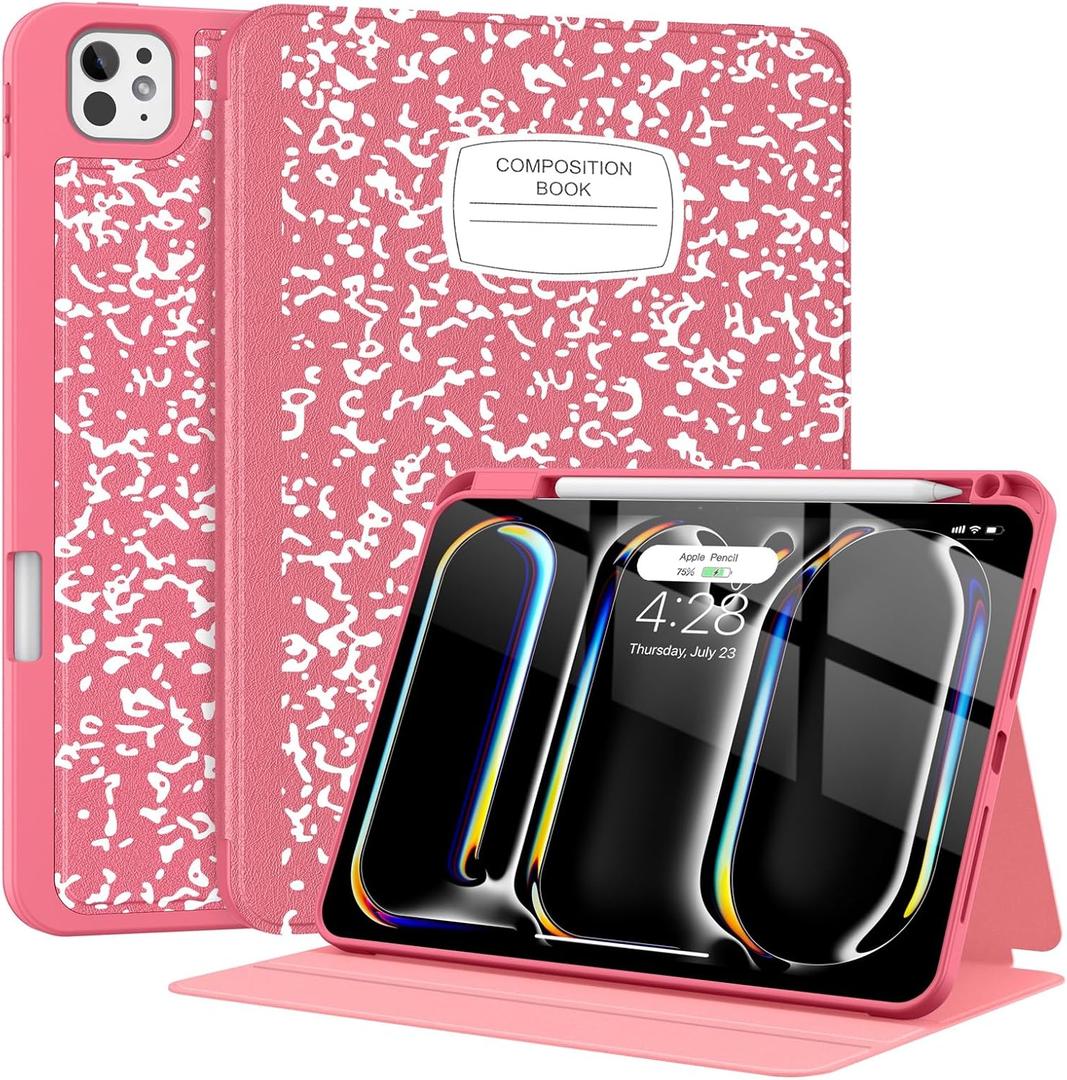 Supveco Case for iPad Pro 11 Inch (M5/M4) 2025/2024 with Pencil Holder-[Apple Pencil Charging+Auto Wake/Sleep],Premium Folio Stand Case with Slim Soft TPU Back Cover for iPad Pro 11 Inch-Watermelon