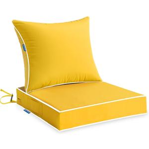 MIULEE Outdoor Seat Cushion Set Yellow 24 x 24 x 4 Inch Waterproof & Fade Resistant Deep Seat and Back Patio Furniture Cushions with Handle and Adjustable Straps Cushions for Chair Couch