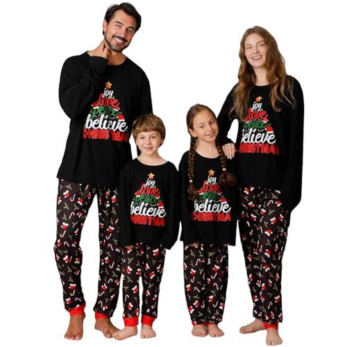 ANGELGGH Family Christmas PJs Matching Sets, Cute Holiday Pajamas Printed Top and Pants, Xmas Jammies for Couples/Men/Women (Youth, 4-5T, Pattern Joy)