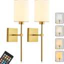 KARTOOSH Battery Operated Wall Sconce Set of Two, Wireless Rechargeable Wall Light with Remote Control, Dimmable, 4 Color Temperatures, RGB, Timer, for Living Room,Bedroom,Entryway, Gold, 20.6 Inch (Brass and White)