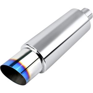 EVIL ENERGY 2.25" Exhaust Muffler, 2.25" Inlet (OD) 3" Outlet Stainless Steel Universal Straight Through N1 Style Burnt Exhaust Tip, Deep Tone for Modern Trucks, Muscle Cars & Daily Drivers