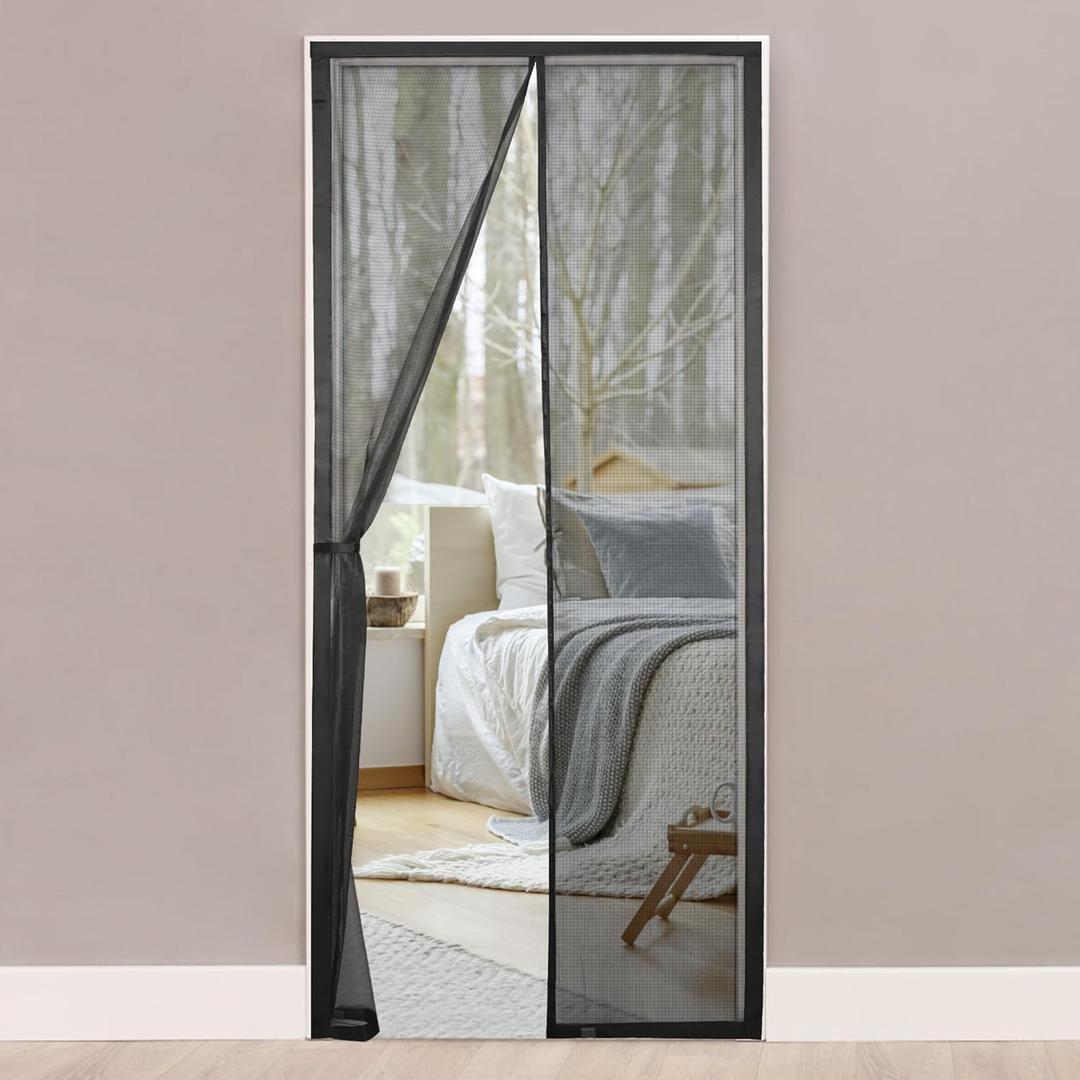 Magnetic Screen Door, 41" x 83" Auto Closure Mesh Curtain, Heavy-Duty Windproof Bug Screen, Pet & Kid Friendly, Fits Front/Sliding/Patio Door, Black