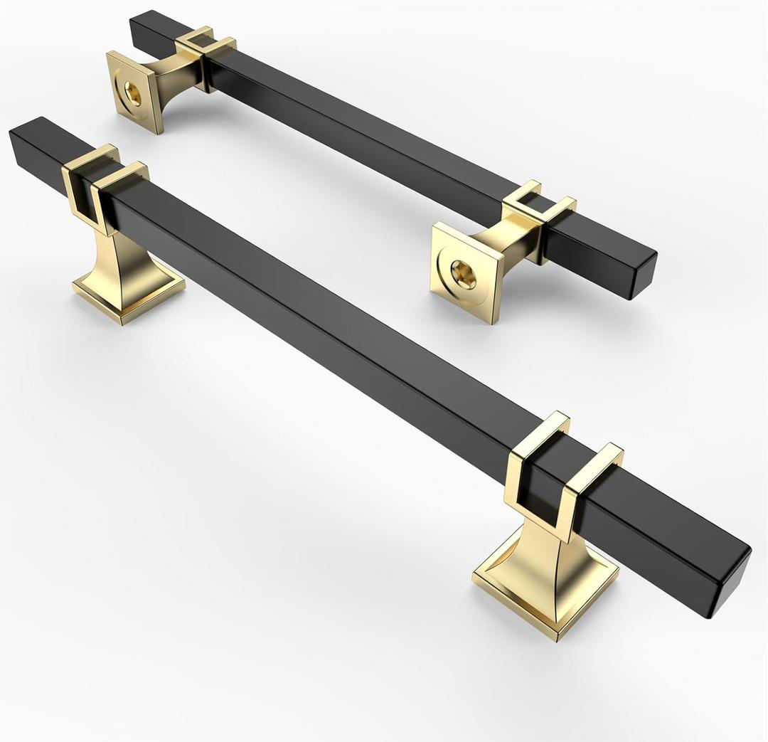 Asidrama 10 Pack 5 Inch(128mm) Matte Black and Gold Kitchen Cabinet Handles, Cabinet Pulls Kitchen Cabinet Hardware for Cupboard Drawer Pulls (5" Hole Center)