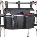Walker Bag Walker Basket for Folding Walker with Cup Holder, Rollator Organizer Storage Pouch Universal Folding Walker Accessories Walker Bags for Seniors Bag for Walker (Large Black)