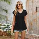 Abardsion Women's V-Neck Cap Sleeve Pleated Blouse Shirts Trendy Summer Outfits Casual Loose Fit T Shirt Tops (Black, L)