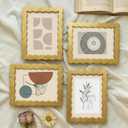 Novabright 4 Set 5 x 7 Wavy Picture Frame with Mat Scalloped Wavy Edge Wooden Photo Frames with Real Glass - Wall Mount and Tabletop Display for Home Decor Wedding Gifts, Golden