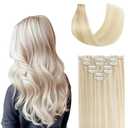 Clip in Extensions Real Human Hair 7pcs, Natural and Seamless 90g (Golden Blonde to Light Blonde, 14 inch)