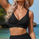 Amy Babe Women's Twist Front Swim Top Large Bust Bathing Suit Bikini Tops | V Neck, Removable Pads, Comfortable Wide Straps, Lace Up Back, Wireless, Fishibone, Push Up, Beach, Summer, Holiday (Black, S)