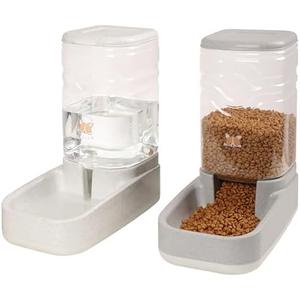 Elevon Automatic Cat Feeder, Gravity Food and Water Dispenser Bowl Set for Small Medium Dogs Animals, Pet Feeder Dispenser Storage Food, 3.8L Large Capacity, White & Gray